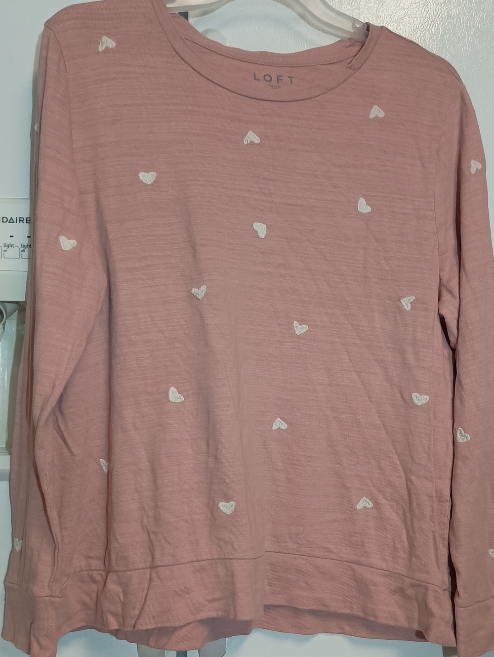 LOFT Dusty Pink Long Sleeve Top with White Heart Details Women's Size XXL